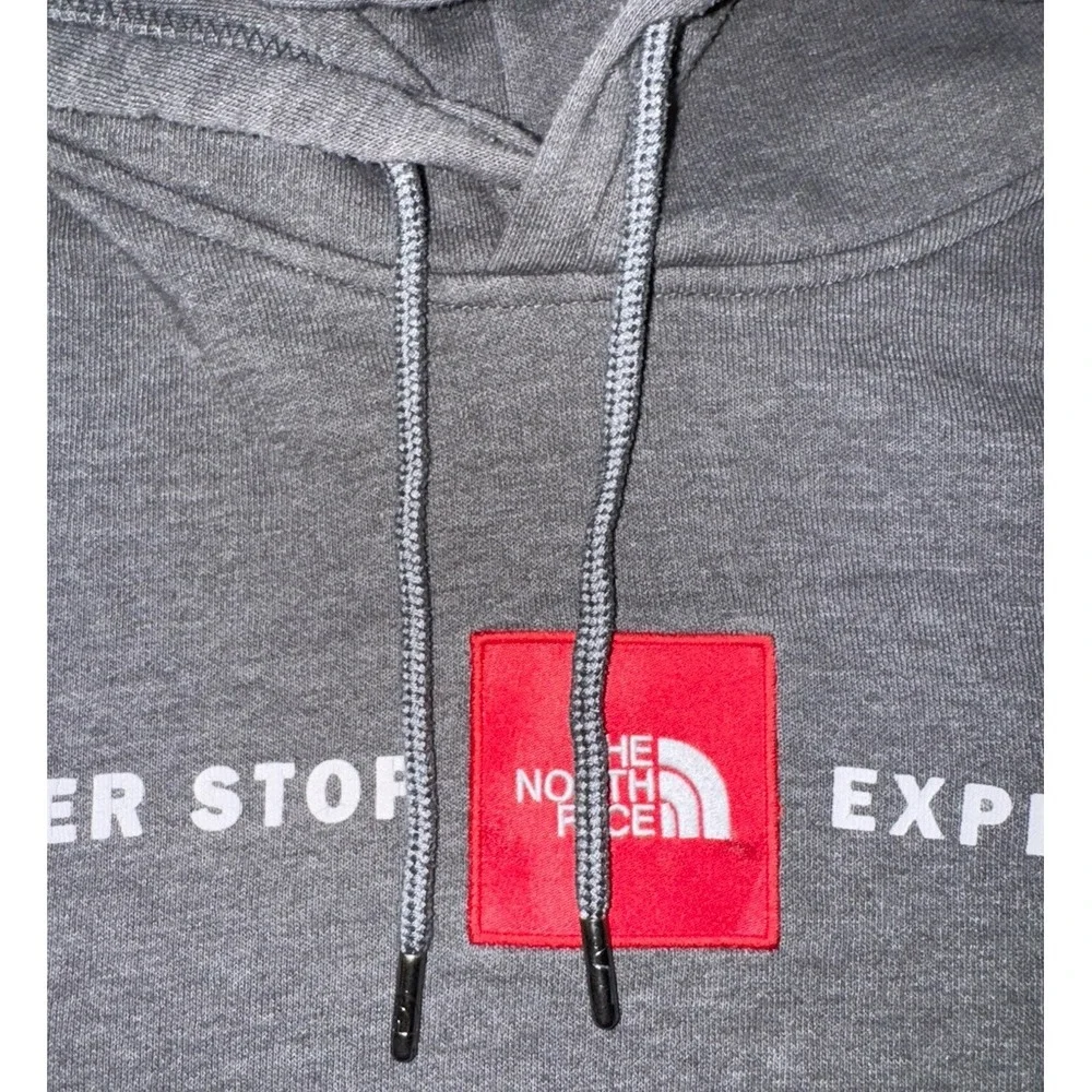 The‎ North Face Mens Gray Red Never Stop Exploring Logo Hoodie/Sweatshirt Sz L